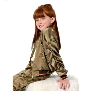 Hannah banana metallic bomber fall jacket with stripe trim